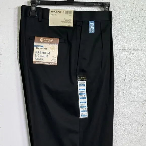 Haggar Men's Iron Free Premium Khaki Classic-Fit Pleated black 38x34 $70 - Picture 1 of 9